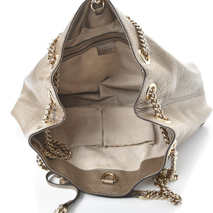 Gucci Metallic Pebbled Calfskin Medium Soho Chain Shoulder Bag Golden Beige 5 of 16