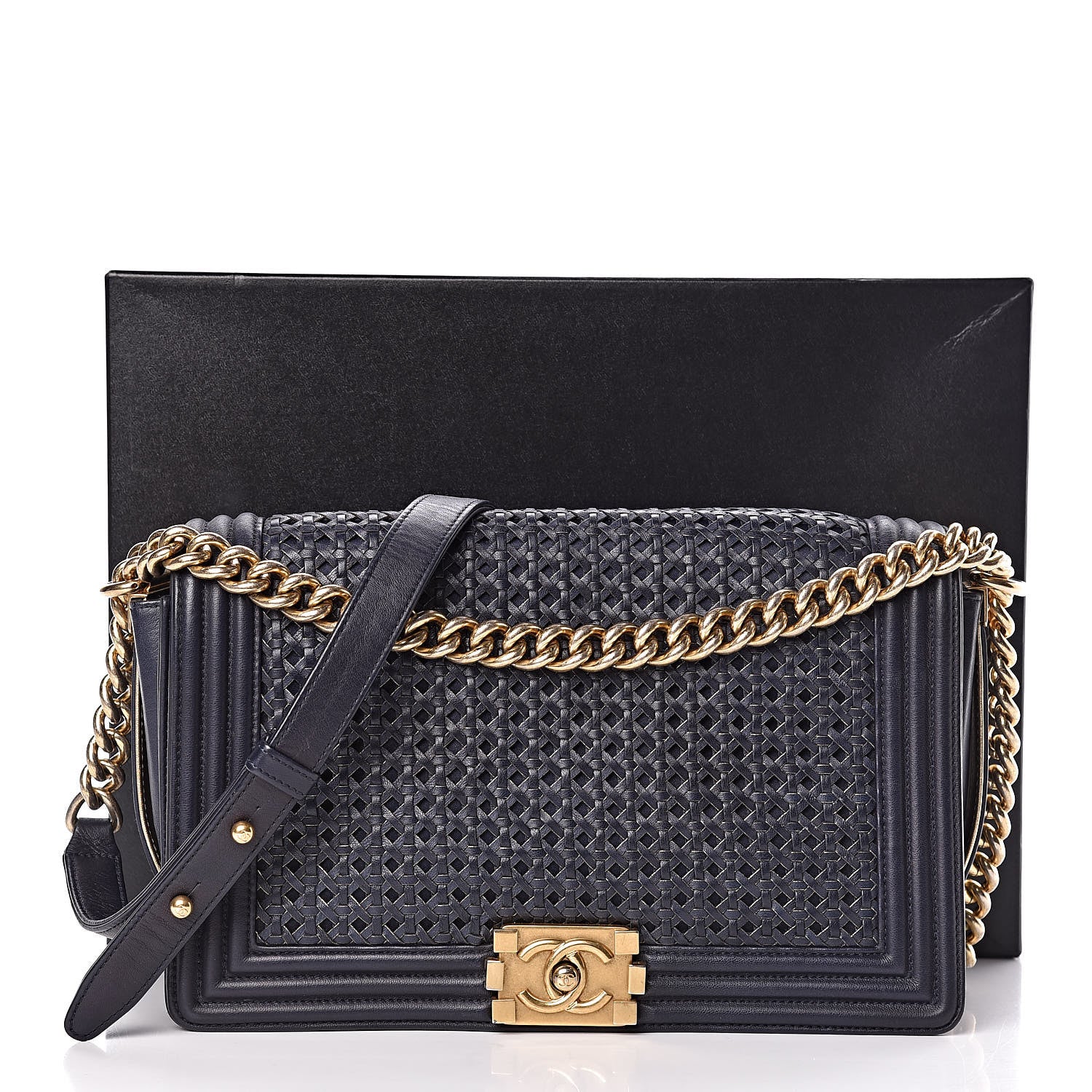 Chanel Braided Sheepskin New Medium Boy Flap Navy 14 of 14