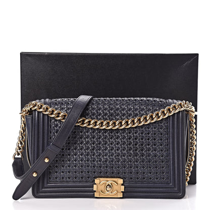 Chanel Braided Sheepskin New Medium Boy Flap Navy 14 of 14
