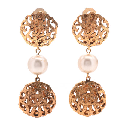 Chanel Pearl CC Clip On Drop Earrings Gold 1 of 6