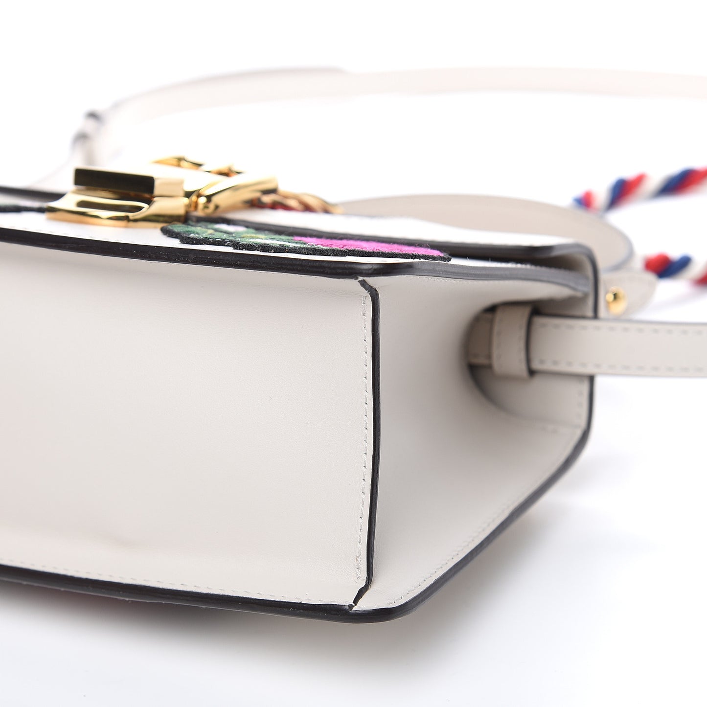 Calfskin Embroidered Mini Sylvie Top Handle Bag White