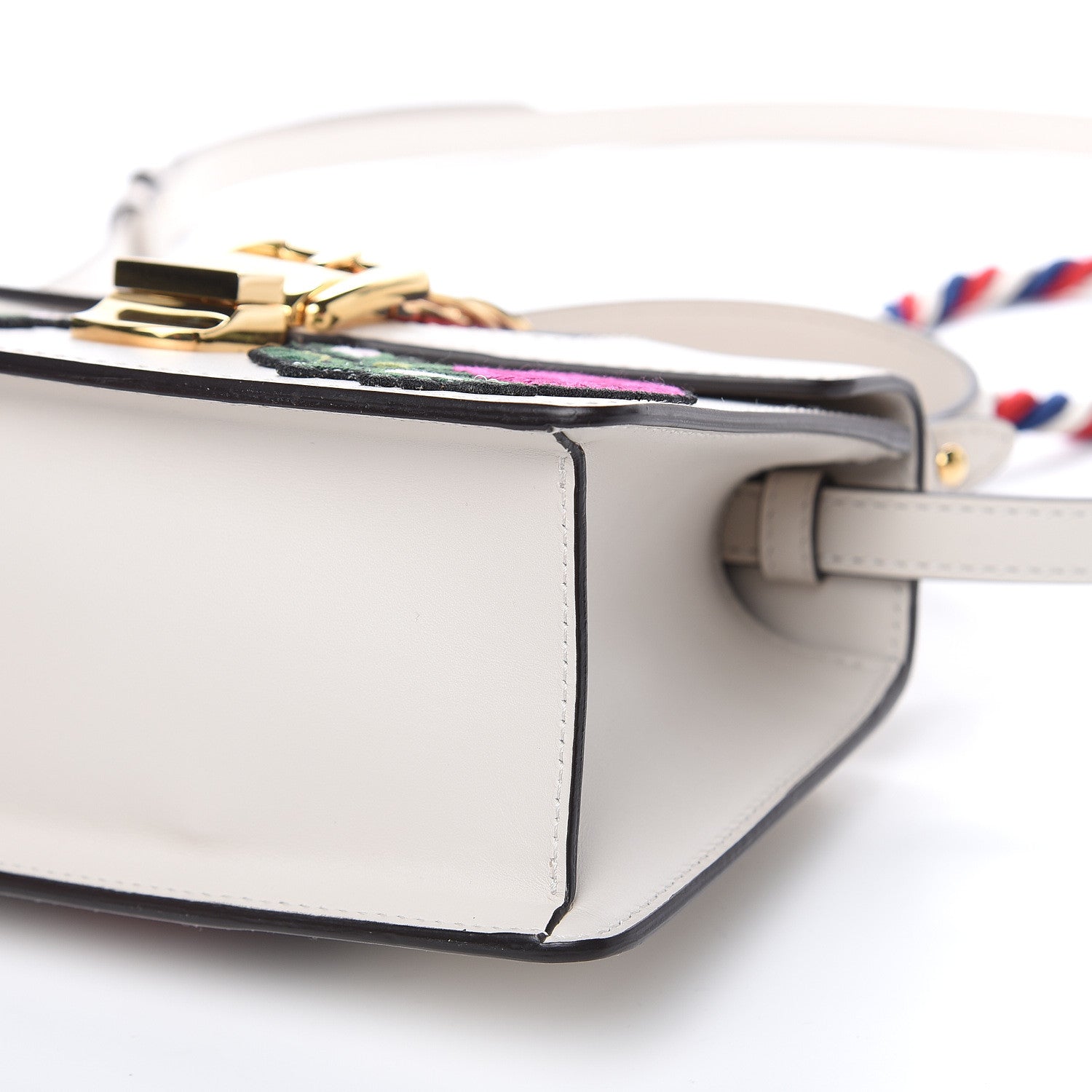 Gucci Calfskin Embroidered Mini Sylvie Top Handle Bag White 9 of 9