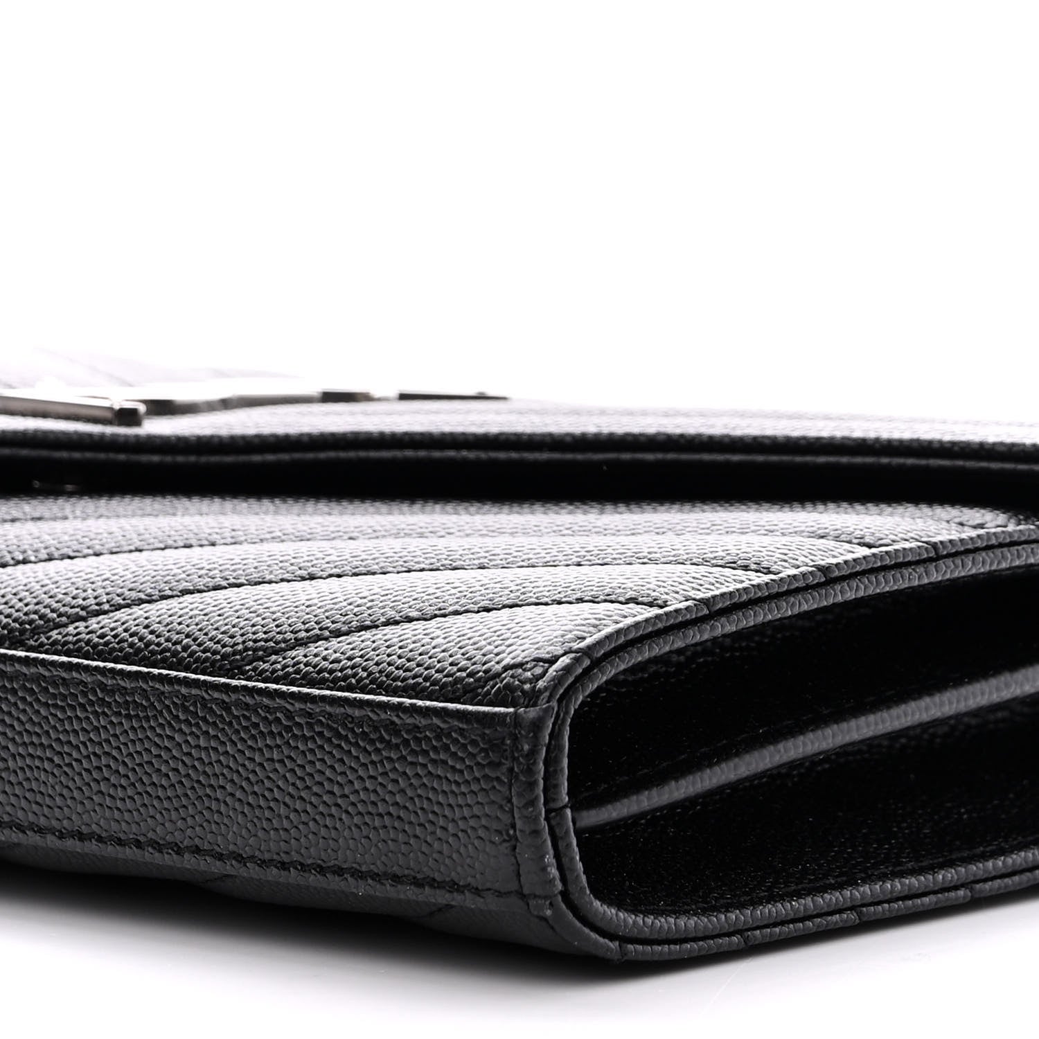 Saint Laurent Grain De Poudre Matelasse Chevron Monogram Chain Wallet Black 11 of 12