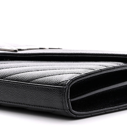 Saint Laurent Grain De Poudre Matelasse Chevron Monogram Chain Wallet Black 11 of 12