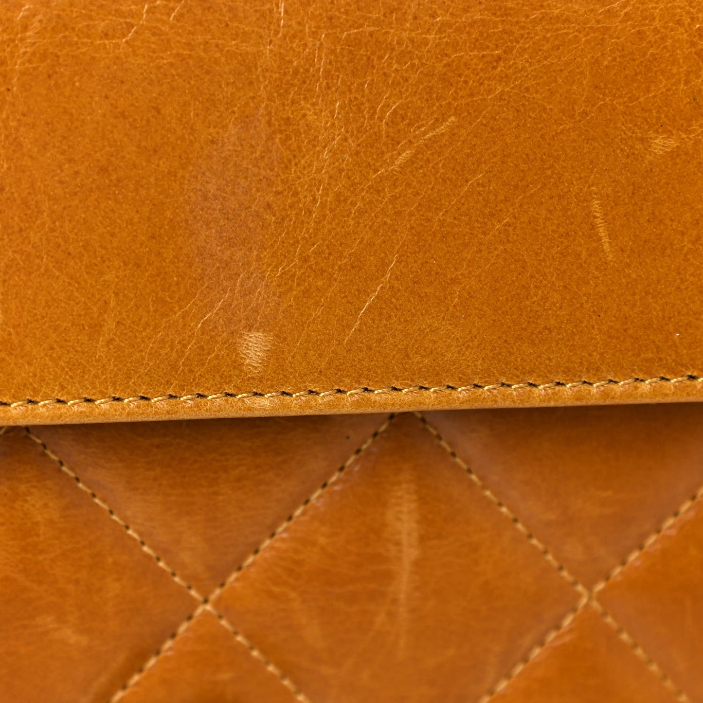 Glazed Calfskin Quilted Medium Perfect Edge Flap Yellow