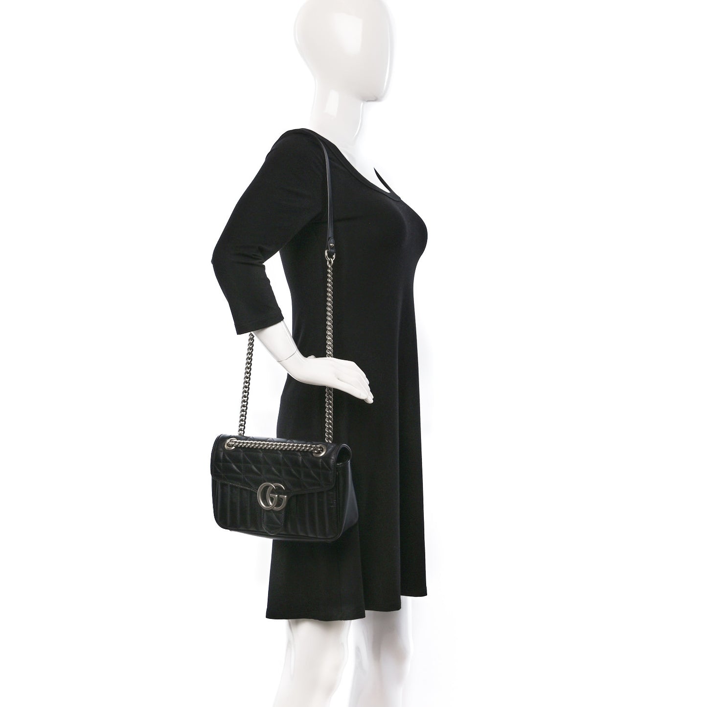 Calfskin Matelasse Aria Small GG Marmont Shoulder Bag Black