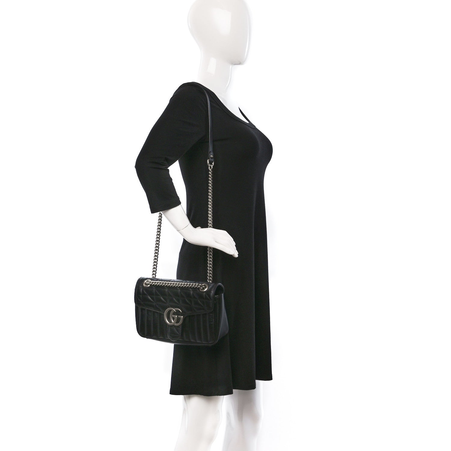 Gucci Calfskin Matelasse Aria Small GG Marmont Shoulder Bag Black 2 of 8