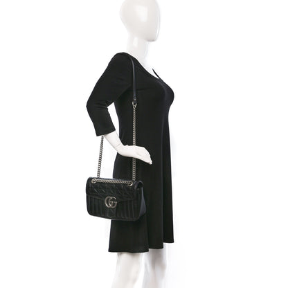 Gucci Calfskin Matelasse Aria Small GG Marmont Shoulder Bag Black 2 of 8