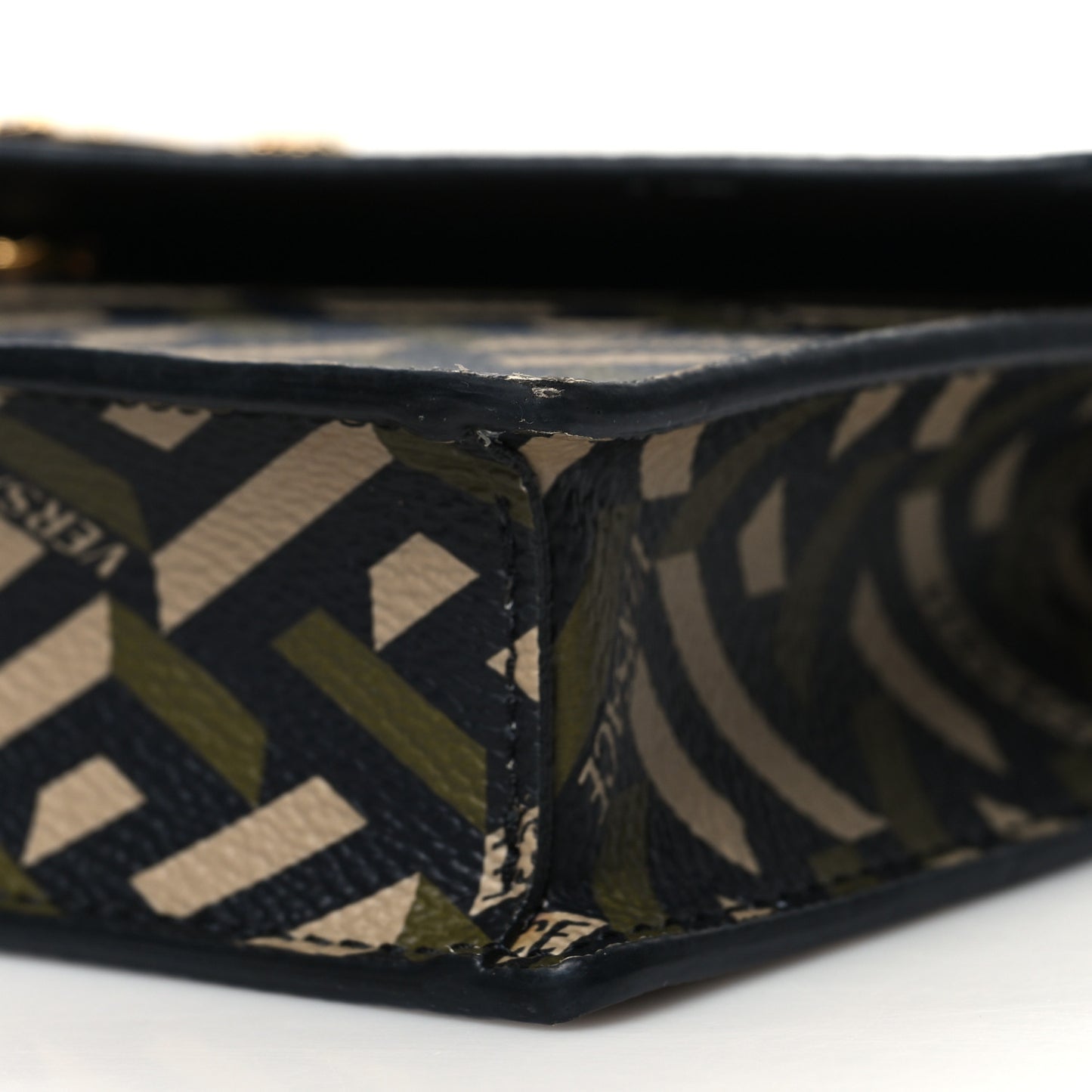 Coated Canvas Virtus La Greca Signature Shoulder Bag Black Khaki