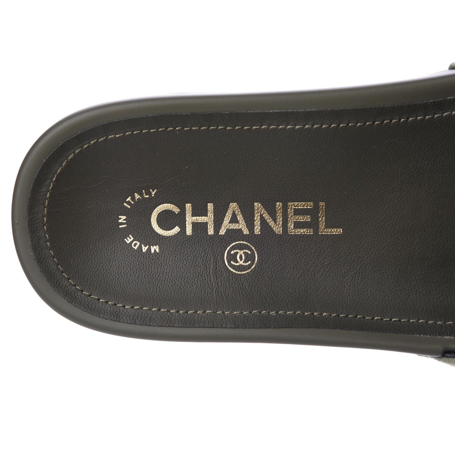 Chanel Canvas Chain Flat Sandals 37 Khaki 5 of 10