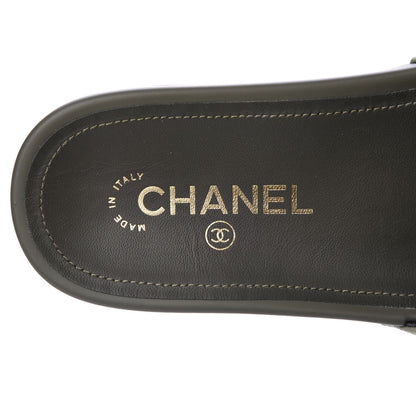 Chanel Canvas Chain Flat Sandals 37 Khaki 5 of 10