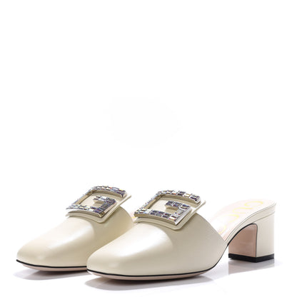 Gucci Malaga Kid Crystal Square G Madelyn Mules 37.5 Vintage White 3 of 10