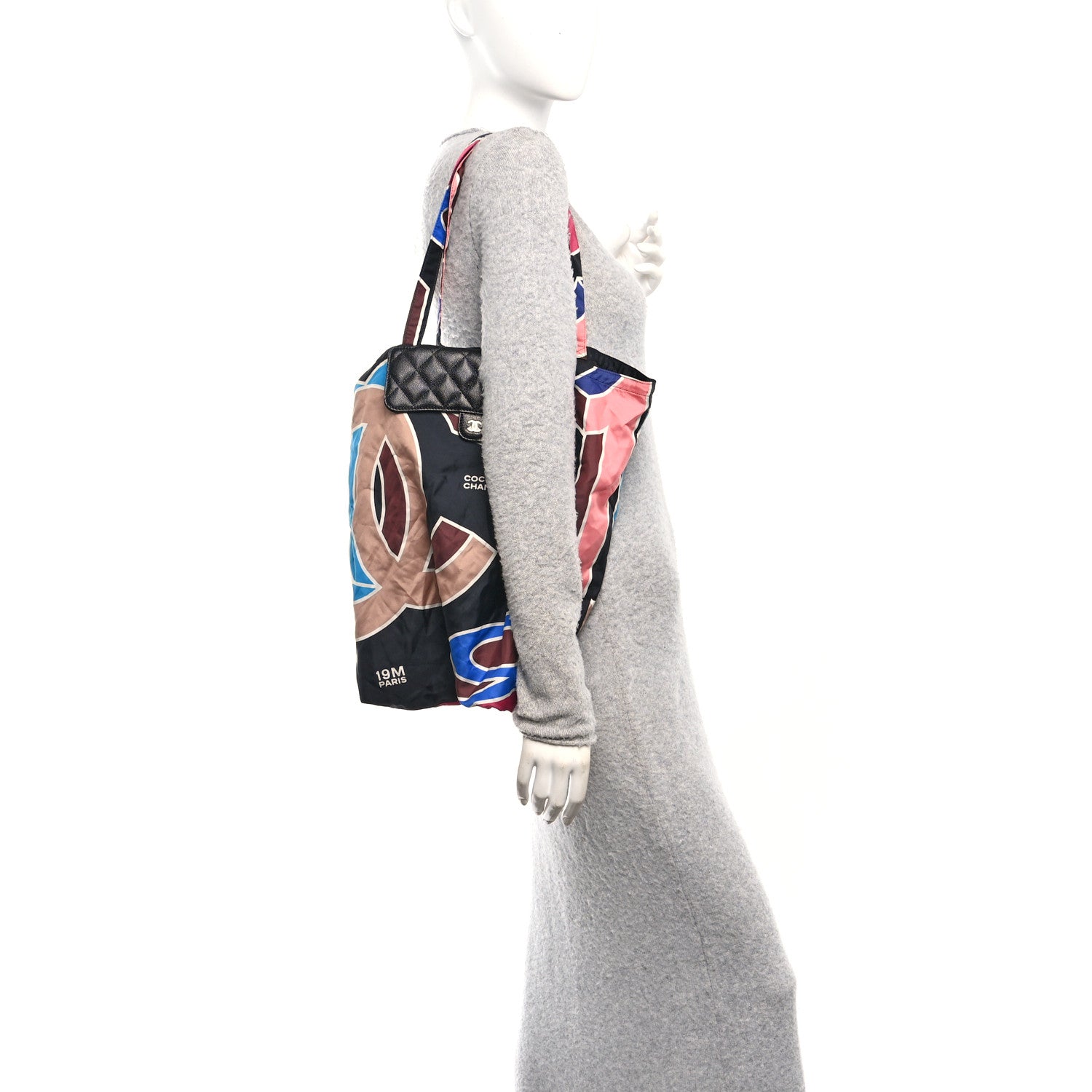 Chanel Caviar Fabric Foldable Tote Bag With Chain Black Multicolor 2 of 20