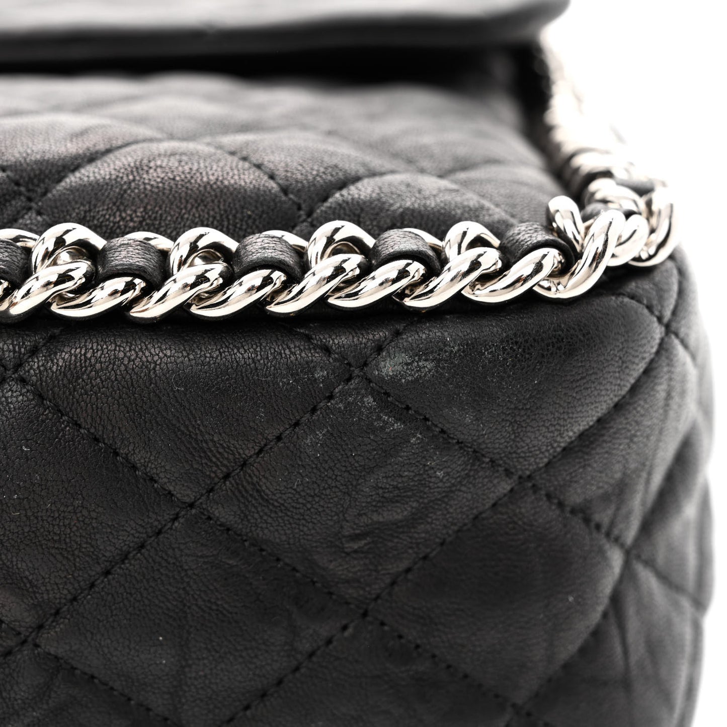 Washed Lambskin Quilted Maxi Chain Around Flap Black