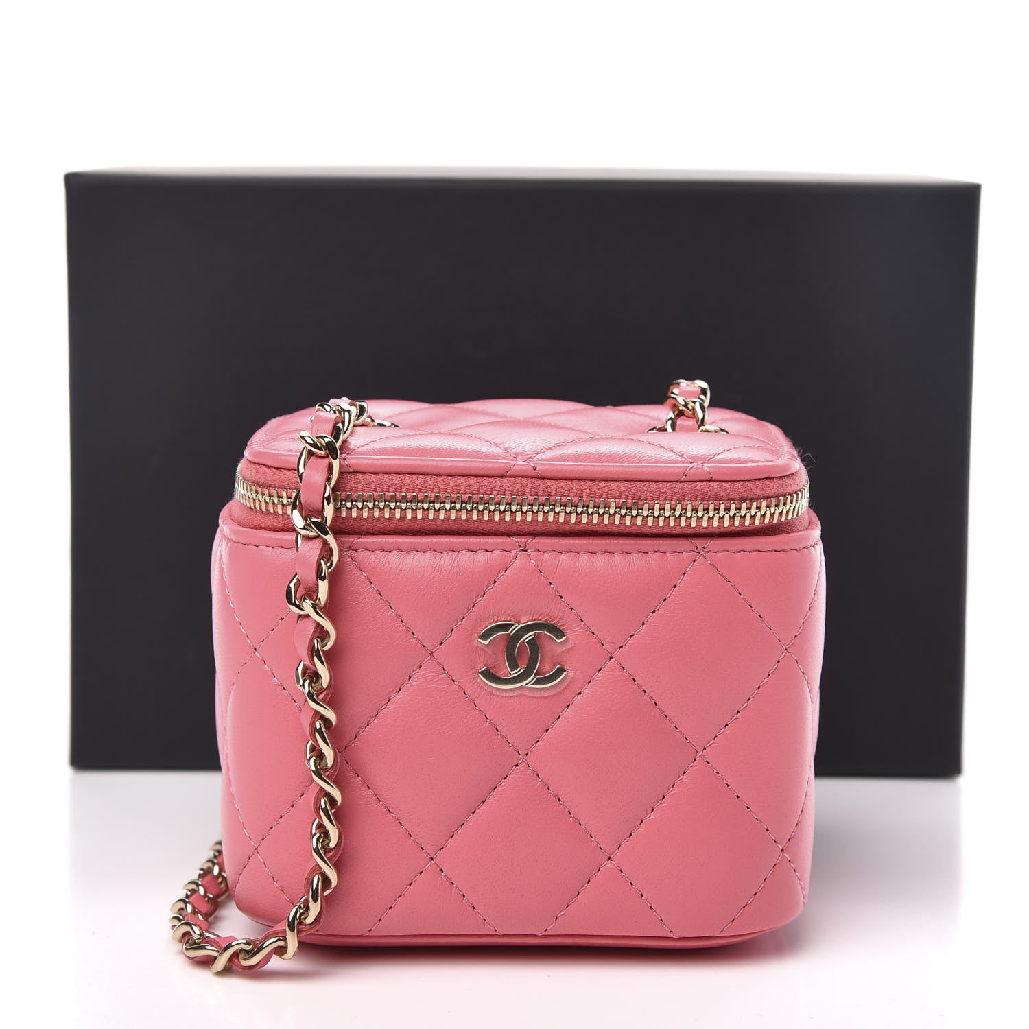 Chanel Lambskin Quilted Mini Vanity Case With Chain Coral 10 of 10
