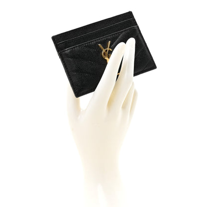 Saint Laurent Grain De Poudre Matelasse Chevron Monogram Credit Card Case Black 2 of 10