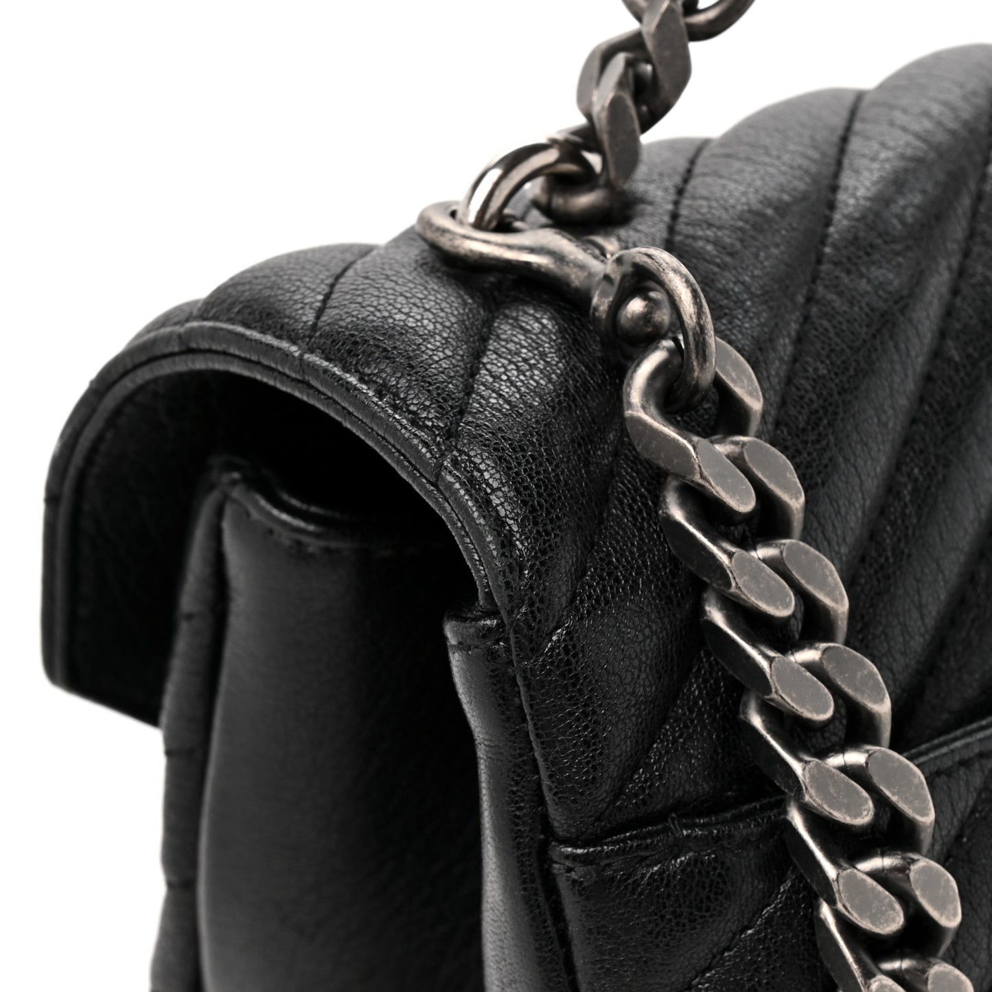 Sheepskin Matelasse Chevron Monogram Large College Satchel Black
