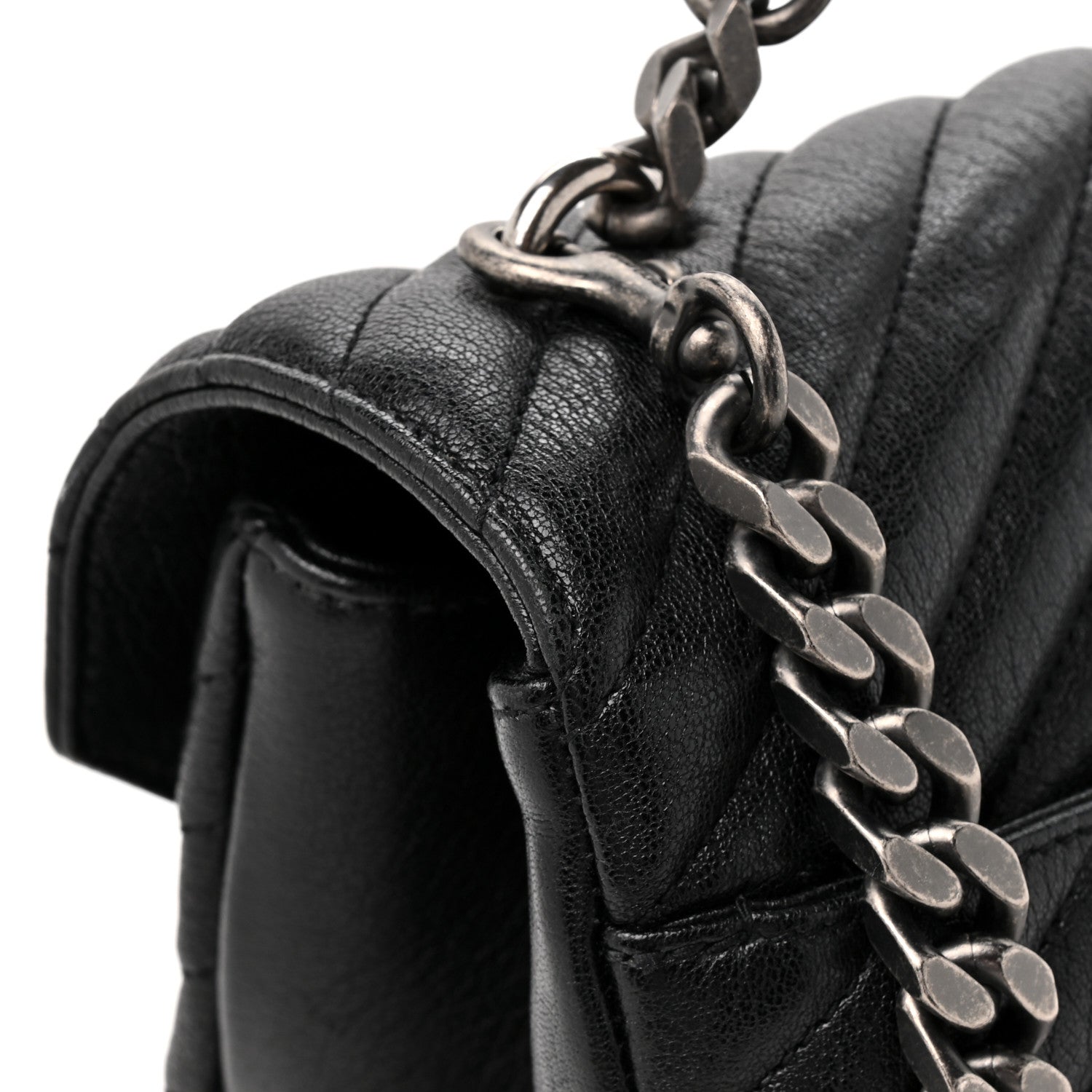 Saint Laurent Sheepskin Matelasse Chevron Monogram Large College Satchel Black 14 of 15