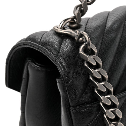 Saint Laurent Sheepskin Matelasse Chevron Monogram Large College Satchel Black 14 of 15