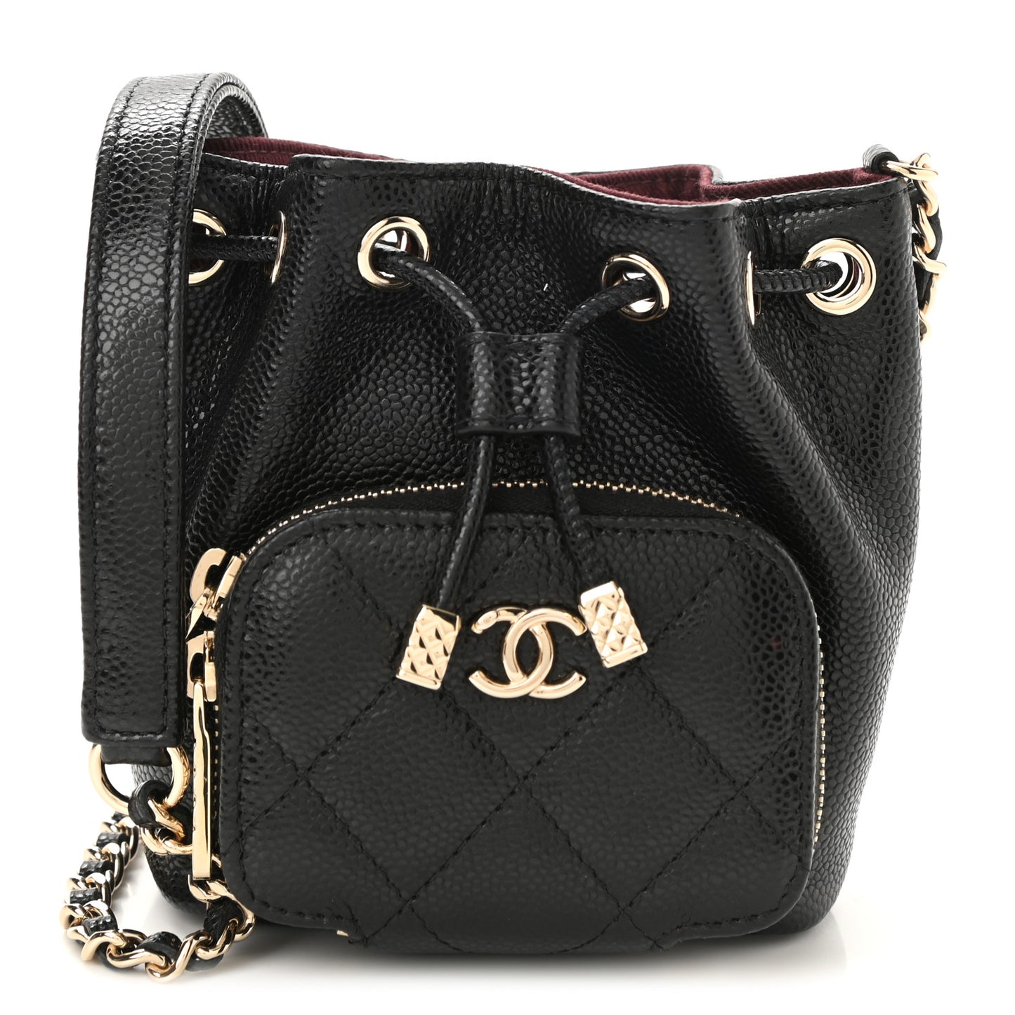 Caviar Quilted Mini CC Pocket Bucket Bag Black
