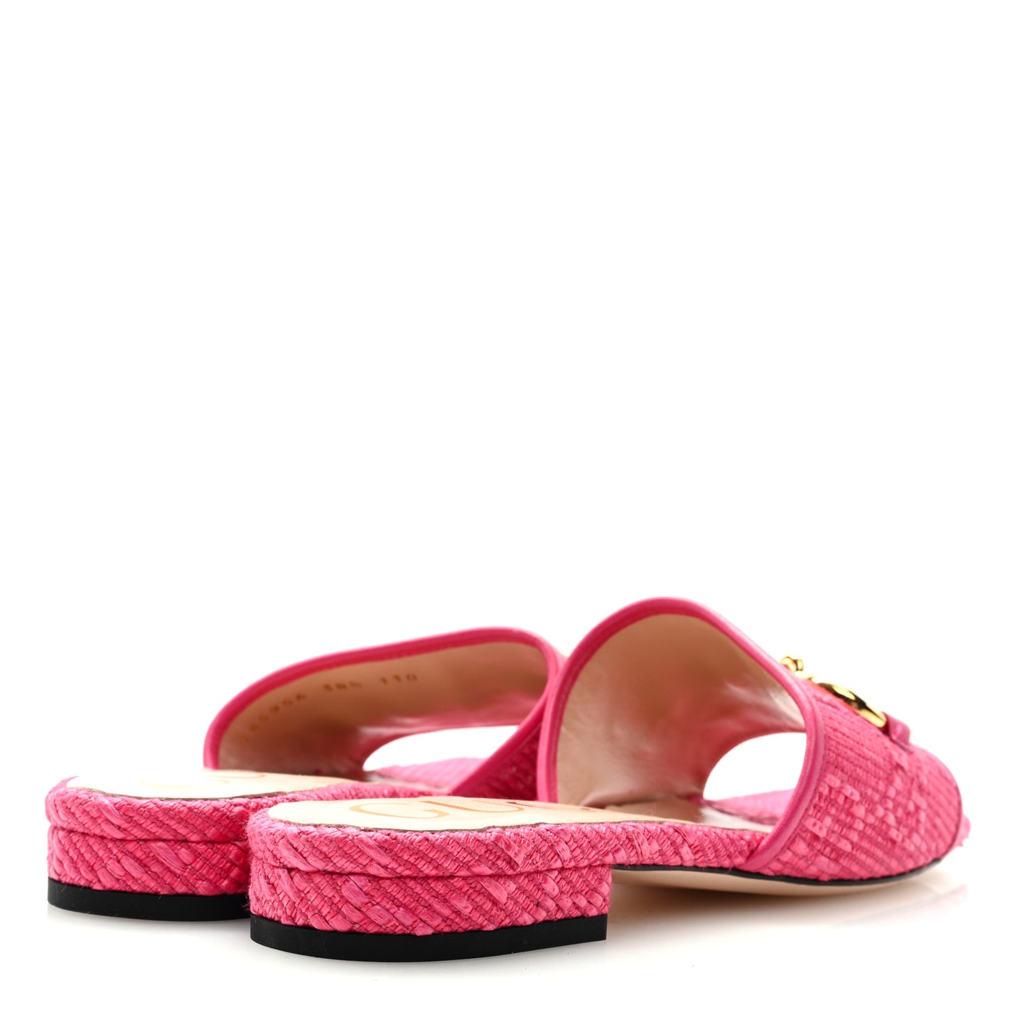 Tridimensional Raffia Malaga Kid GG Monogram Horsebit Flat Slide Sandals 38.5 Bright Fuxia
