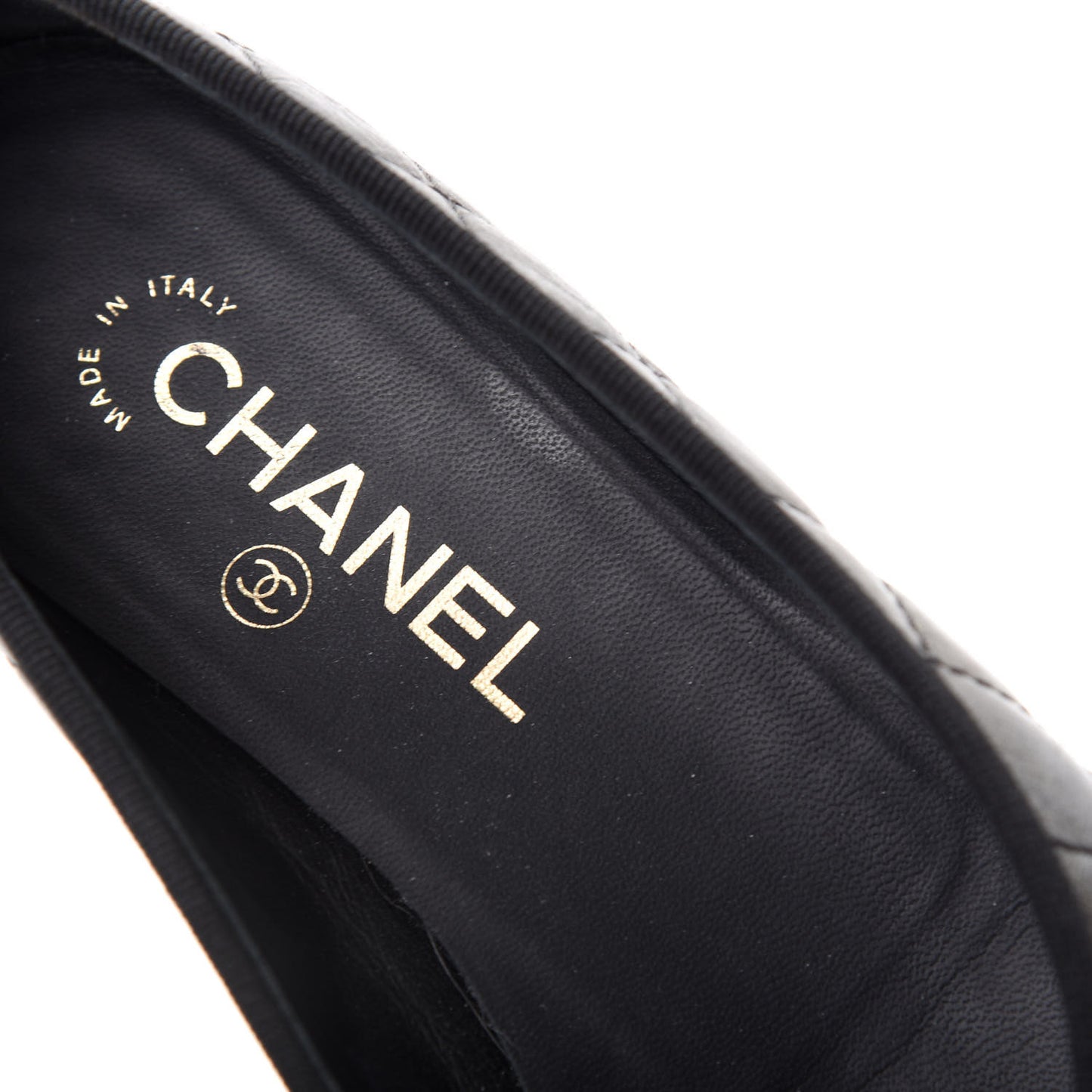 Metallic Aged Calfskin Quilted CC Cap Toe Ballerina Flats 37.5 Dark Silver