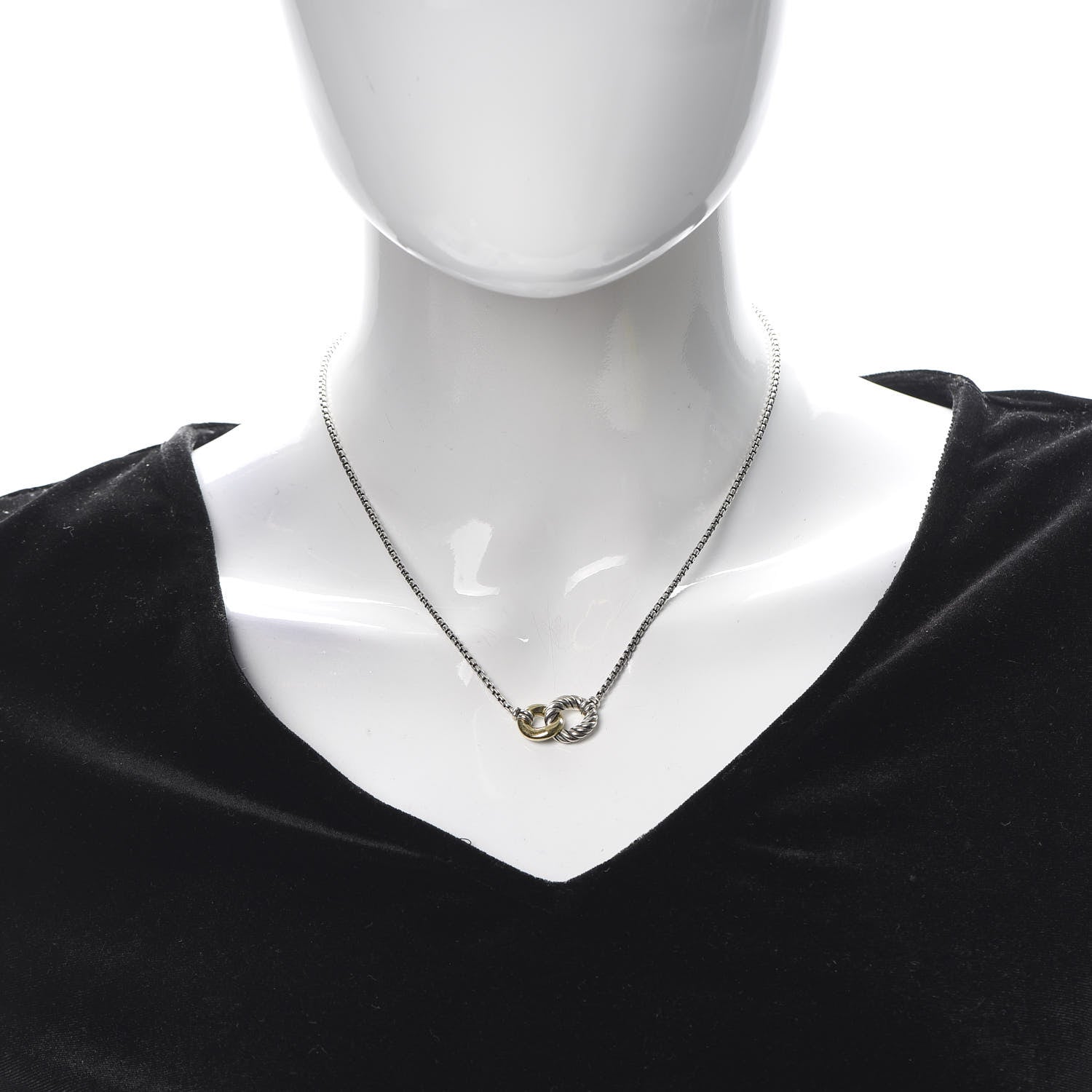 David Yurman Sterling Silver 18K Yellow Gold Belmont Pendant Necklace 2 of 5
