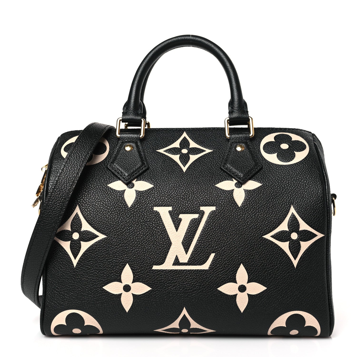 Louis Vuitton Empreinte Monogram Giant Speedy Bandouliere 25 Black Beige 1 of 8