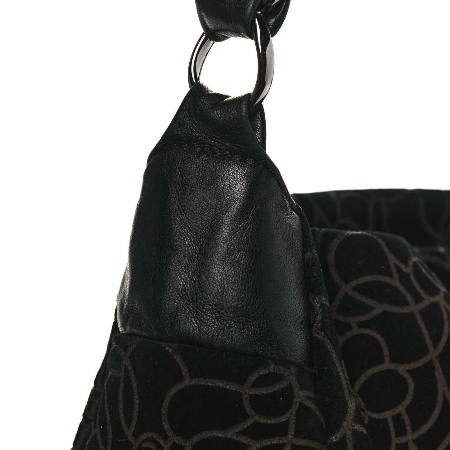 Suede Camellia Hobo Bag Black