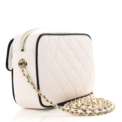 Chanel Lambskin Quilted Small Camera Case White Black 3 of 11