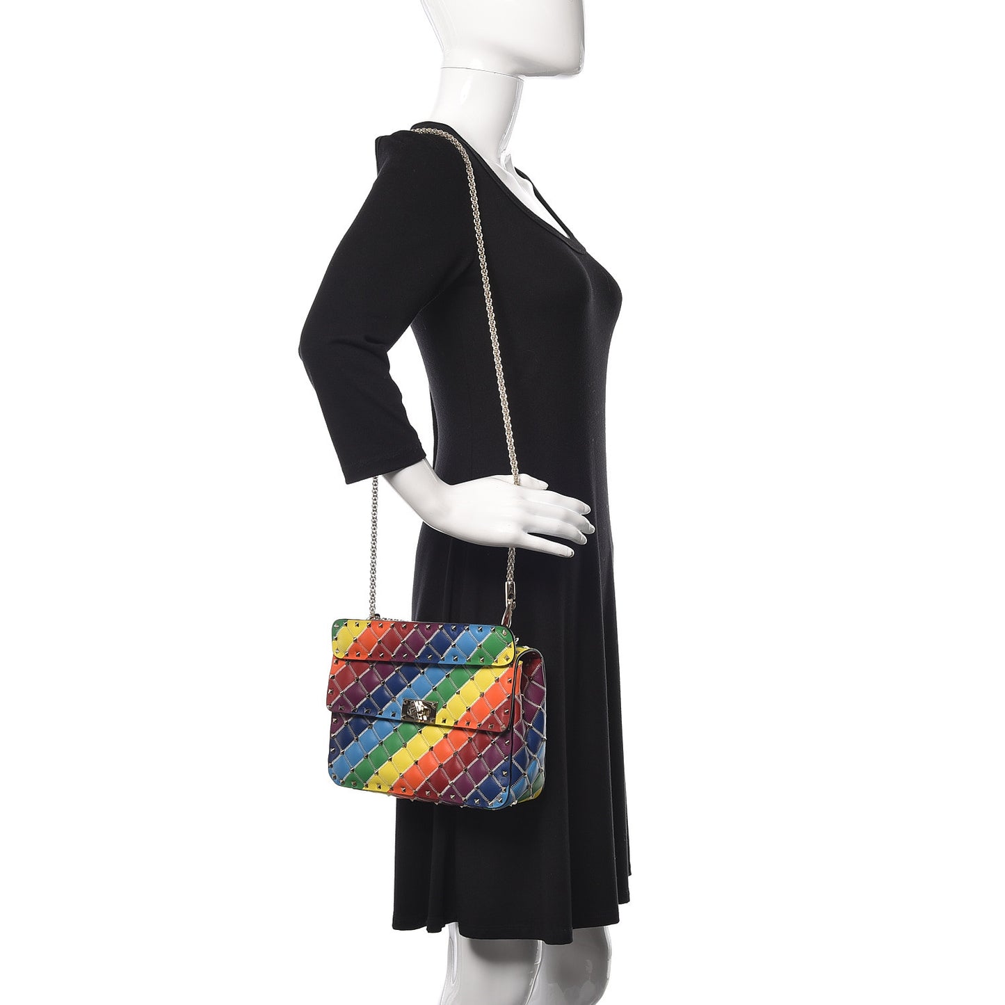 Lambskin Medium Rockstud Spike Shoulder Bag Rainbow