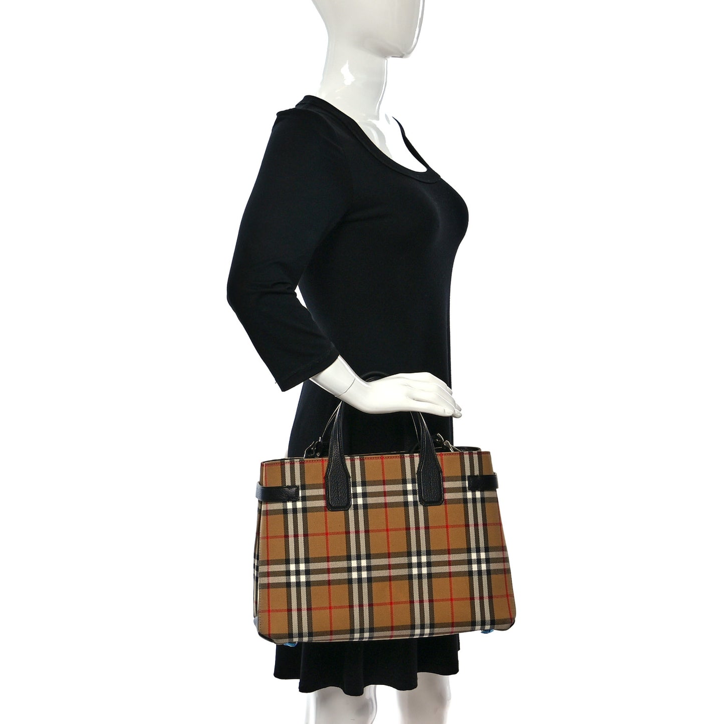 Goatskin Vintage Check Medium Banner Tote Black