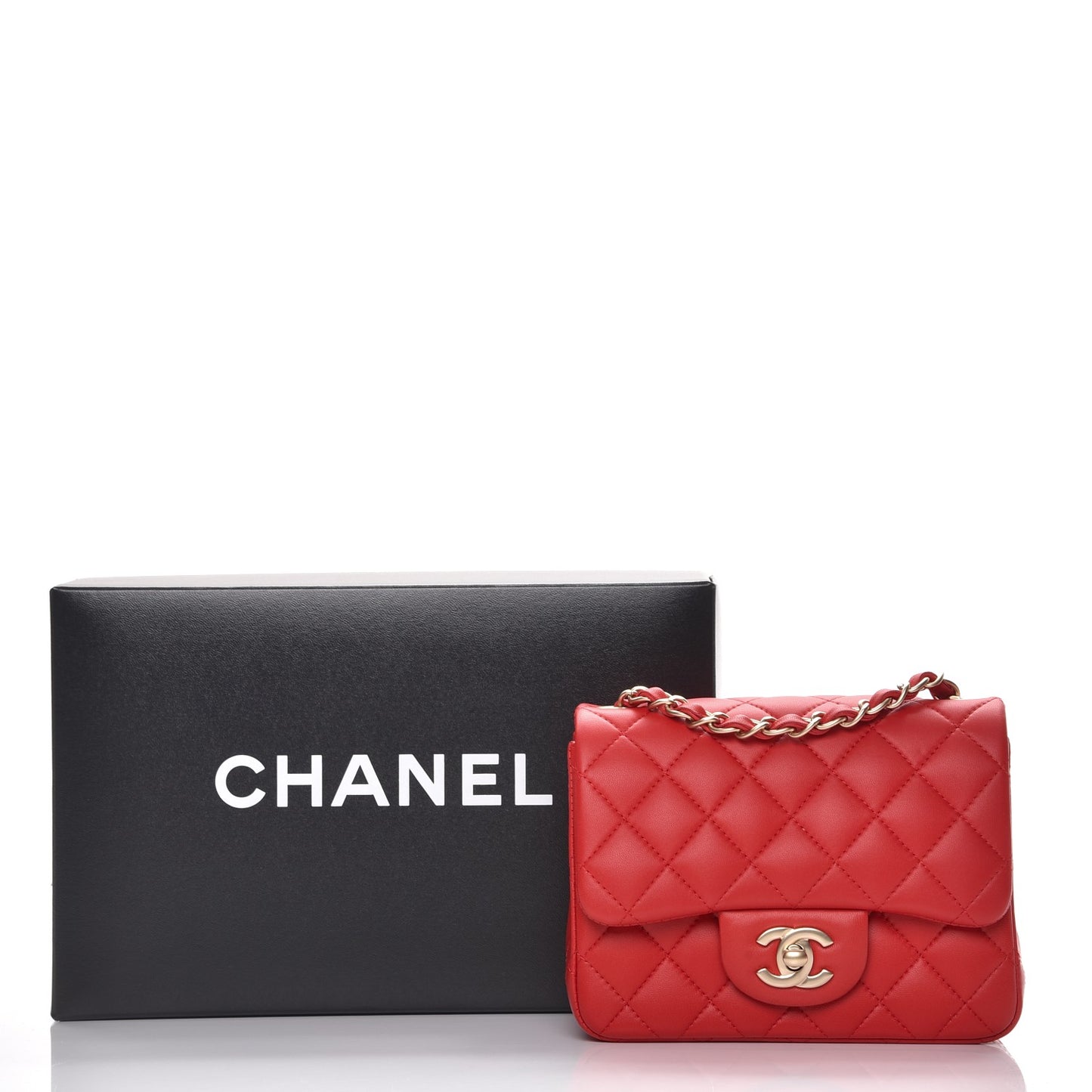 Lambskin Quilted Mini Square Flap Red