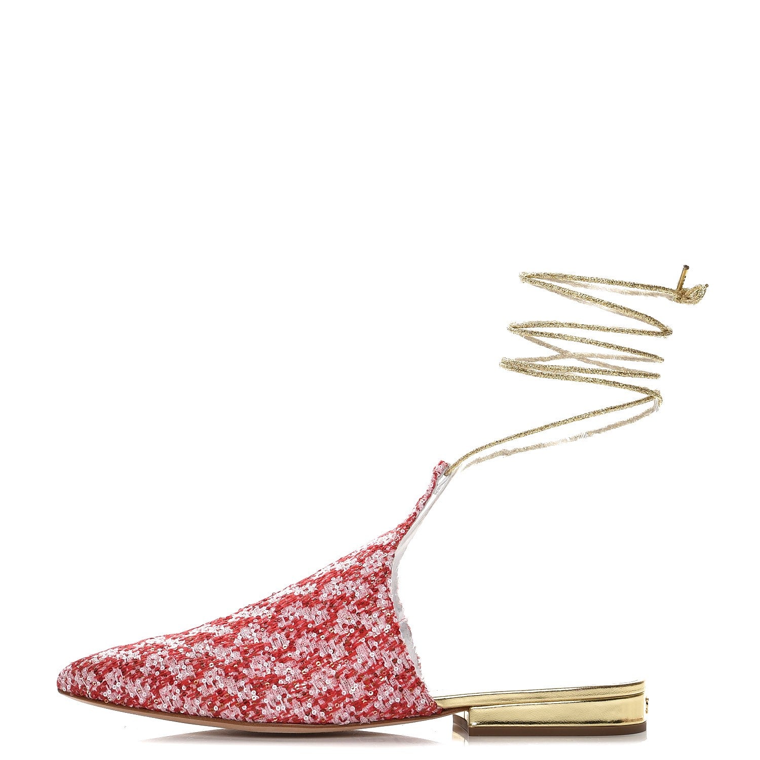 Chanel Sequin Pointed Toe Mules 38 Red Gold 1 of 8