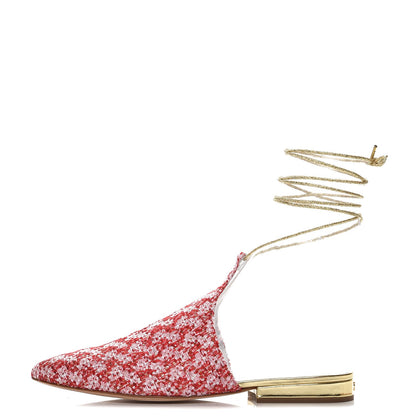 Chanel Sequin Pointed Toe Mules 38 Red Gold 1 of 8