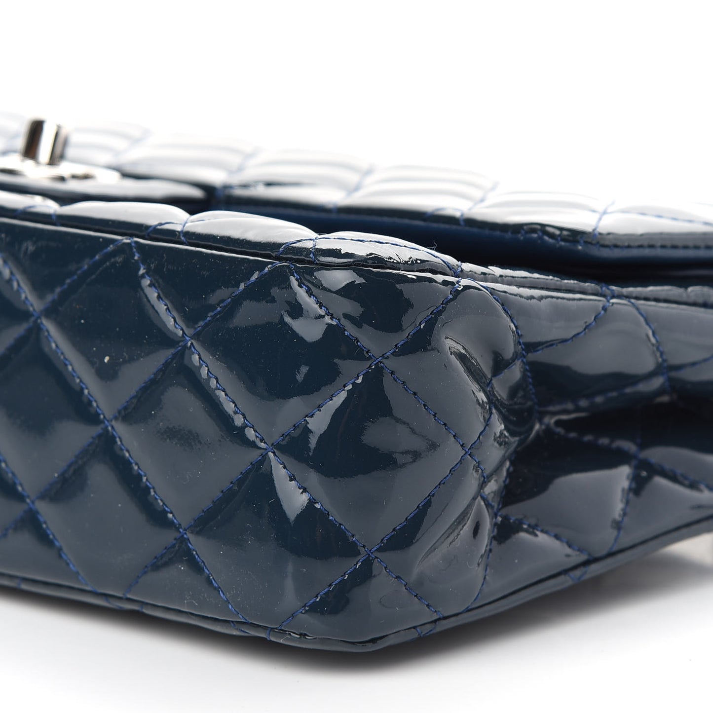 Patent Quilted Medium Double Flap Navy