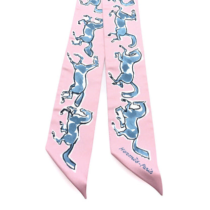 Hermes Silk Chevaux En Liberte Twilly Vieux Rose Bleu 2 of 3