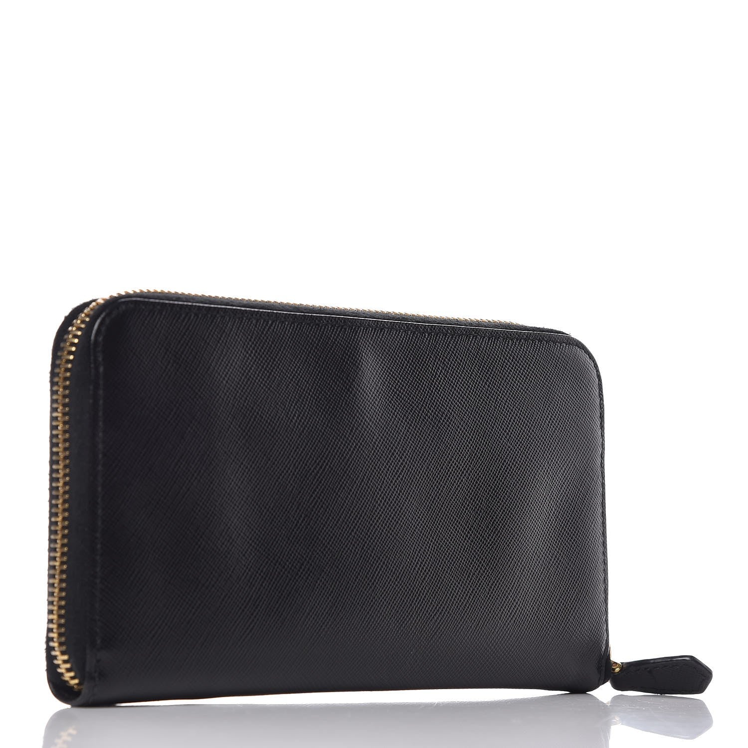 Prada Saffiano Metal Zip Around Wallet Black 3 of 10