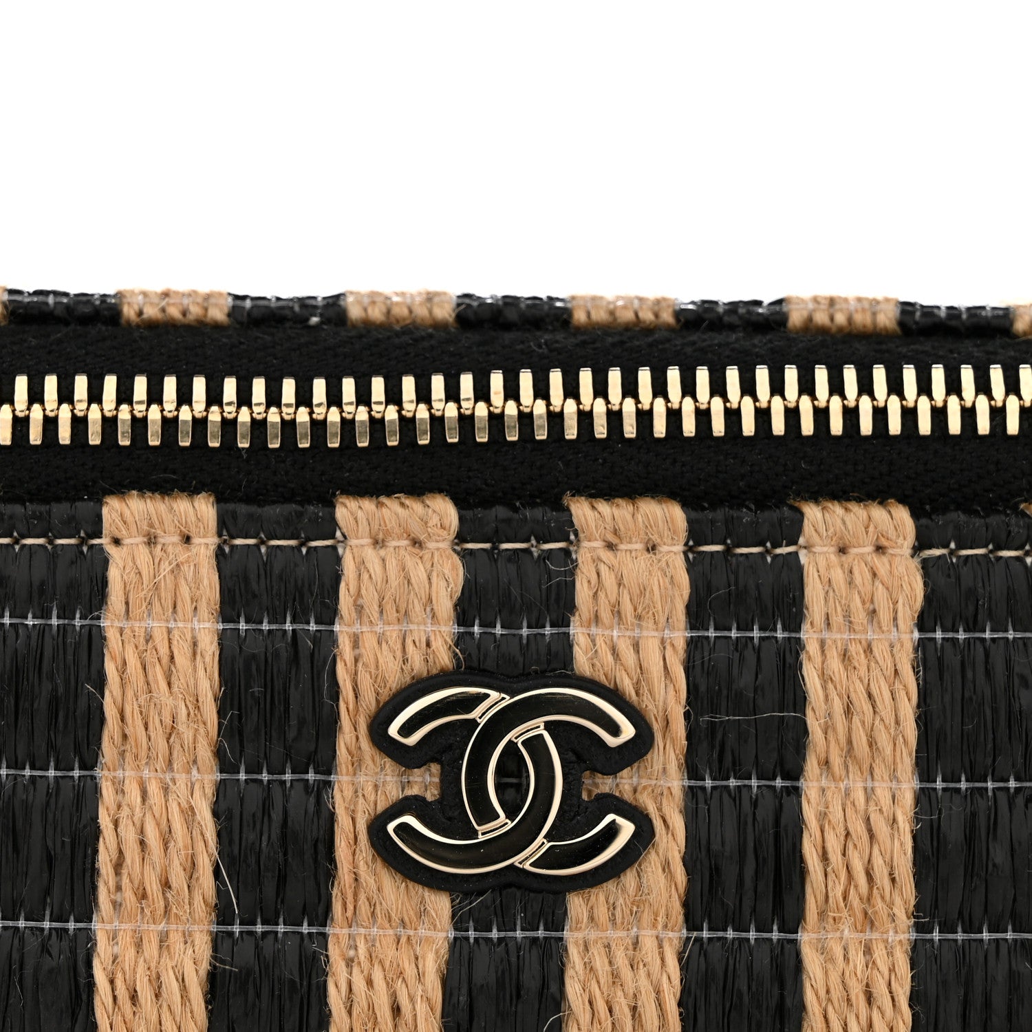 Chanel Raffia Jute Striped Small Vanity Case With Chain Black Beige 11 of 12
