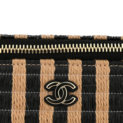 Chanel Raffia Jute Striped Small Vanity Case With Chain Black Beige 11 of 12