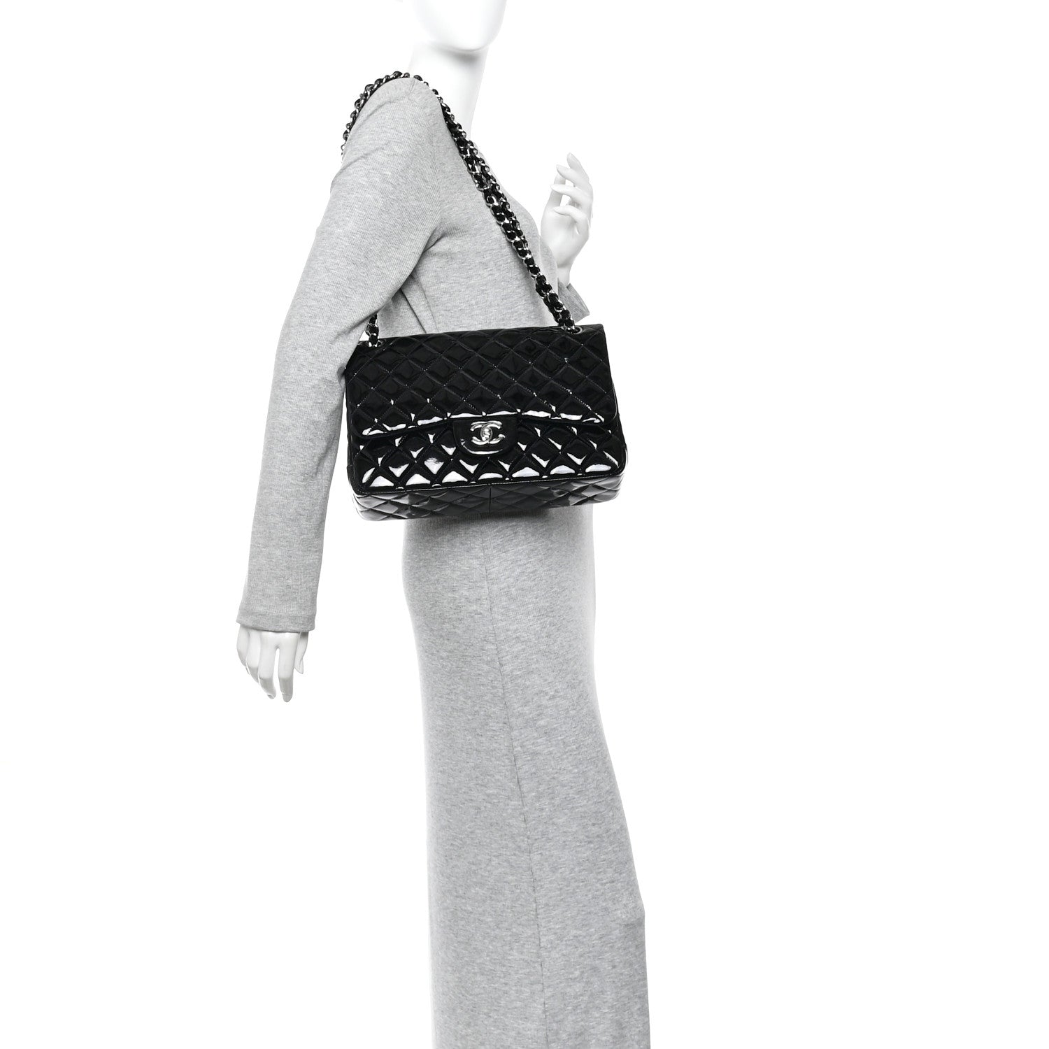 Chanel Patent Quilted Jumbo Double Flap Dark Blue 2 of 10