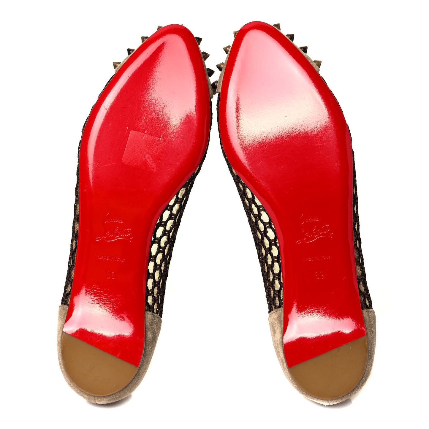 Veau Velours Mesh Spiked Flats 39 Brown