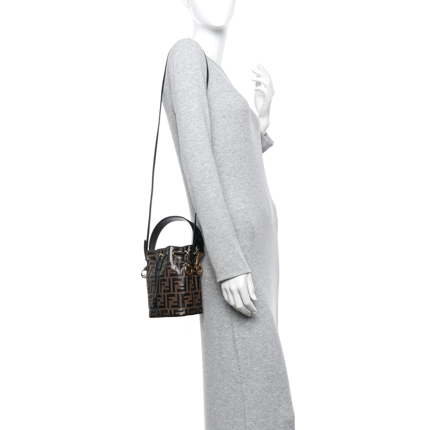 Vitello Liberty F is Fendi Bi-Color FF 1974 Embossed Mini Mon Tresor Bucket Bag Maya Black