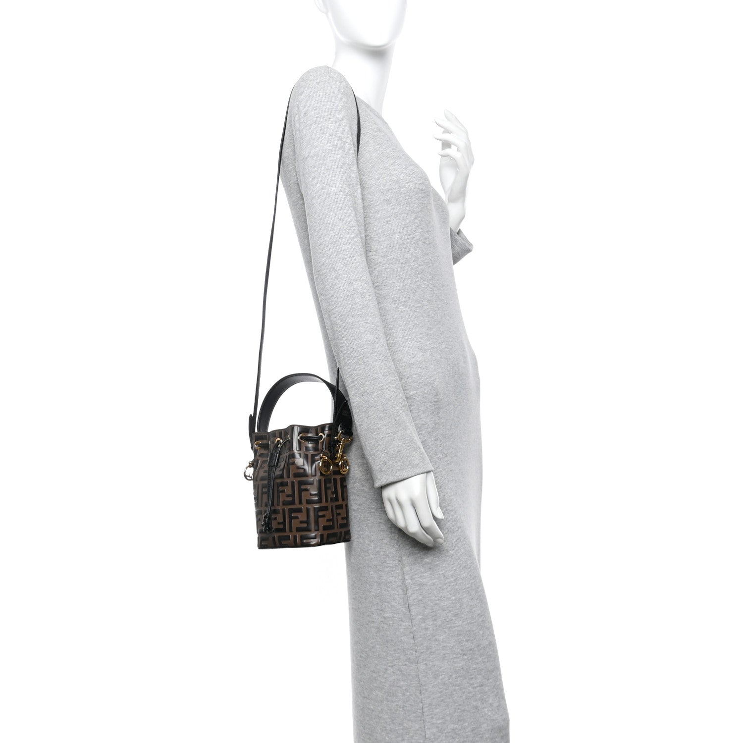 Fendi Vitello Liberty F is Fendi Bi-Color FF 1974 Embossed Mini Mon Tresor Bucket Bag Maya Black 2 of 11