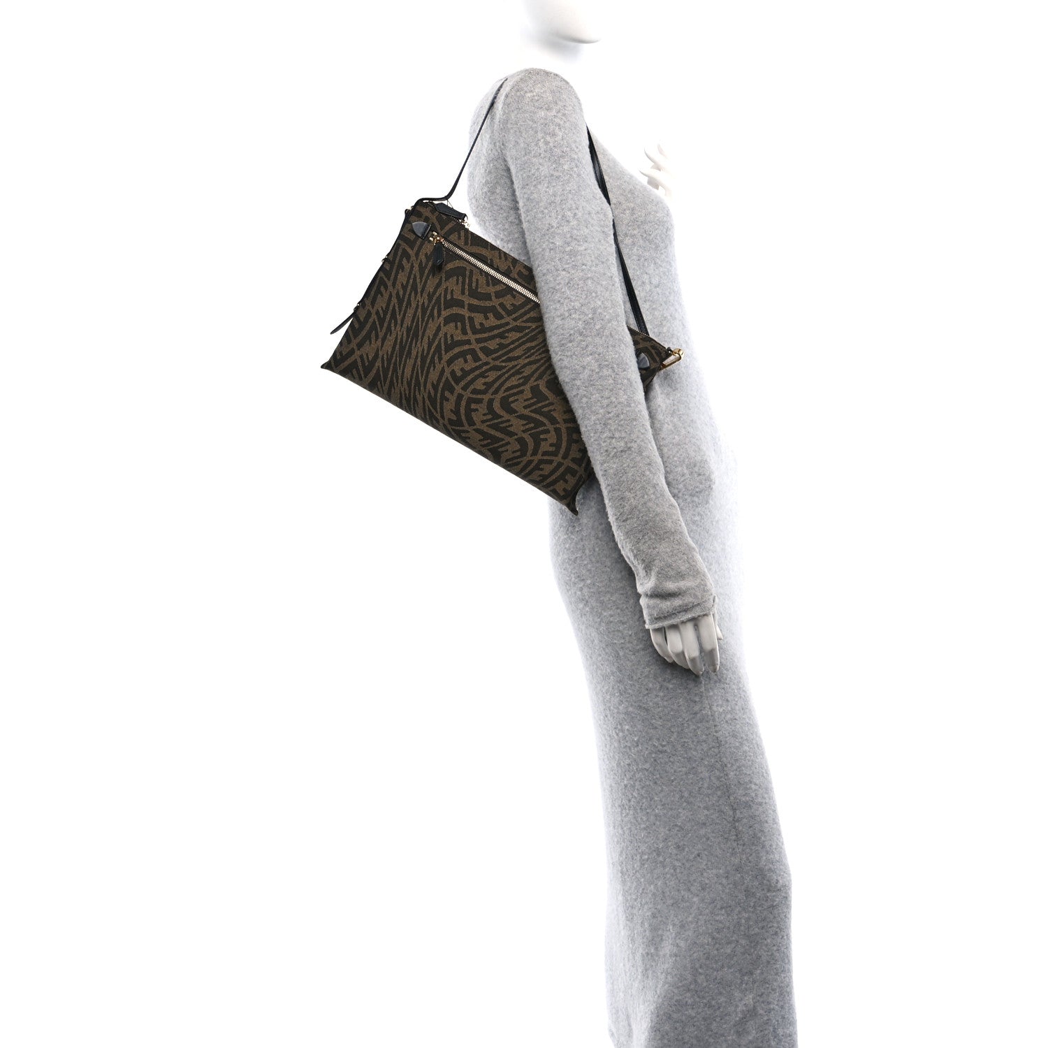 Fendi X SARAH COLEMAN Fabric Jacquard FF Vertigo Pochette Tobacco Moro Black 3 of 10