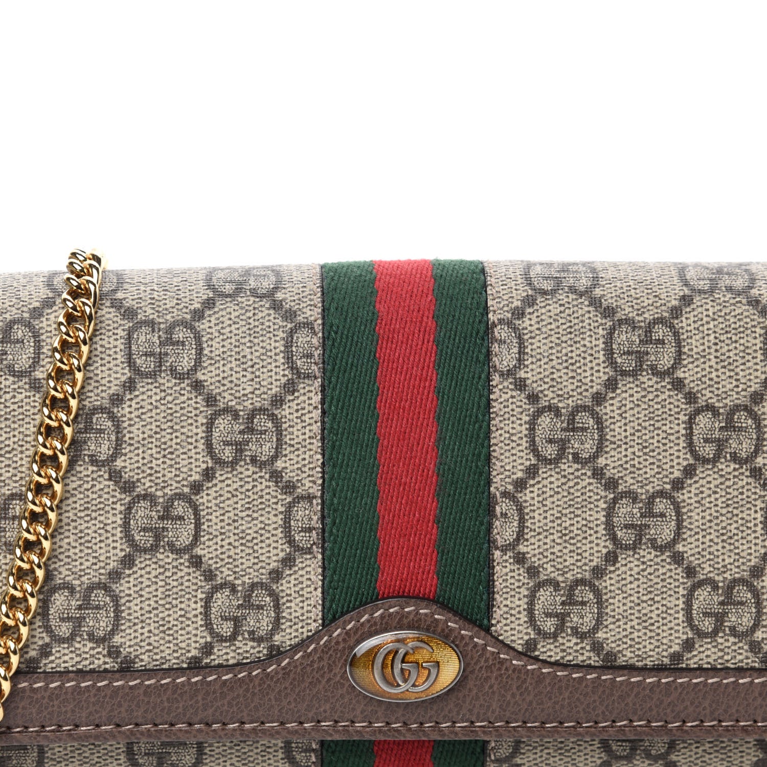 Gucci GG Supreme Monogram Web Ophidia Wallet On Chain Brown 11 of 12