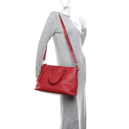 Gucci Calfskin Bamboo Tassel Top Handle Tote Red 2 of 12