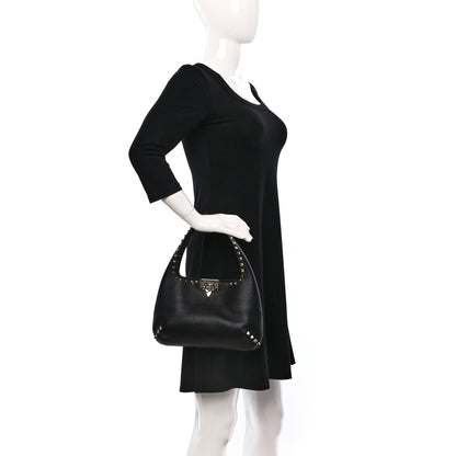 Valentino Garavani Pebbled Calfskin Small Rockstud Flip Lock Hobo Black 2 of 8