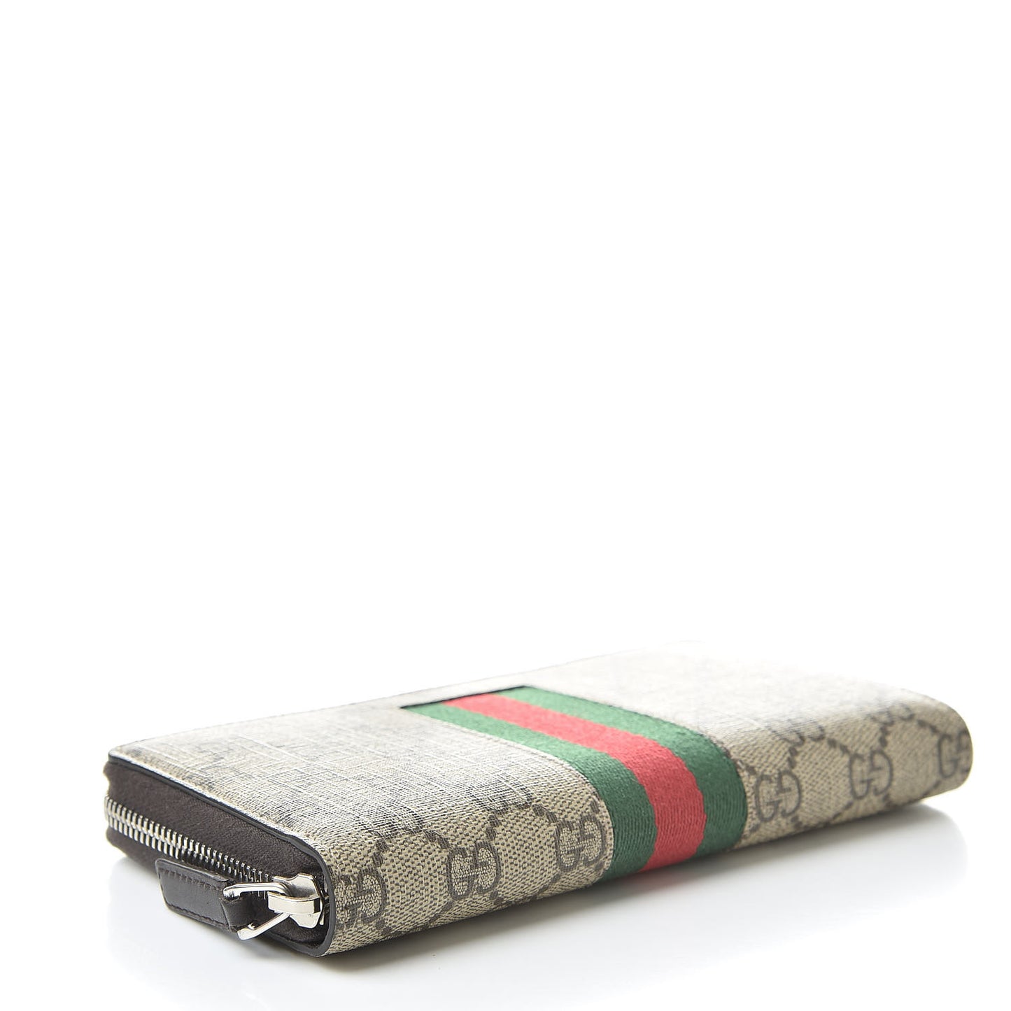 GG Supreme Monogram Web Zip Around Wallet Beige Cocoa