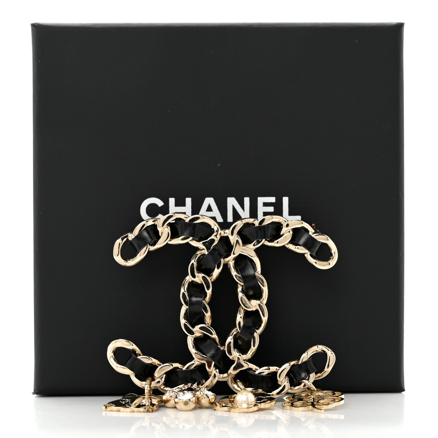 Chanel Lambskin Crystal Chain CC Charms Brooch Black Gold 5 of 5